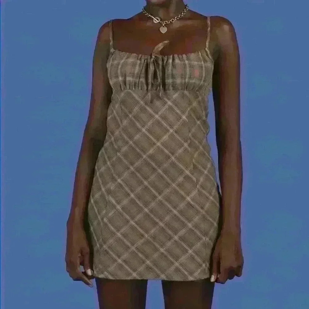 NWT Le Lis Dusty Peach Plaid Dress